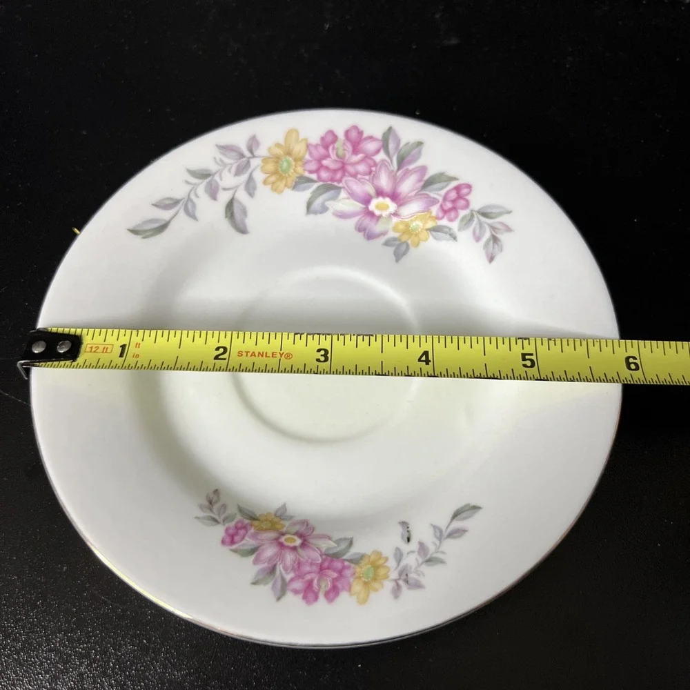 STR China Vintage Pink‎ Purple Yellow Floral Tea Cup and Saucer Gold Accents